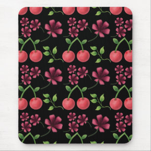 Red Cherry Floral Pattern Mouse Pad