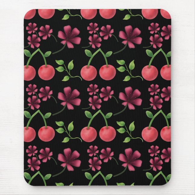 Red Cherry Floral Pattern  Mouse Pad (Front)