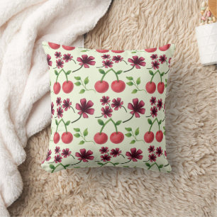Red Cherry Floral Pattern Throw Pillow