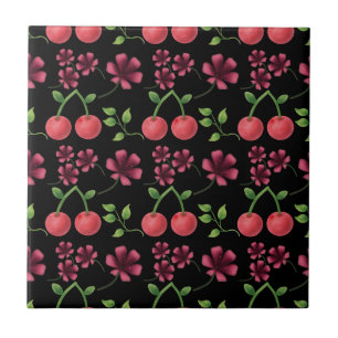 Red Cherry Floral Pattern Tile