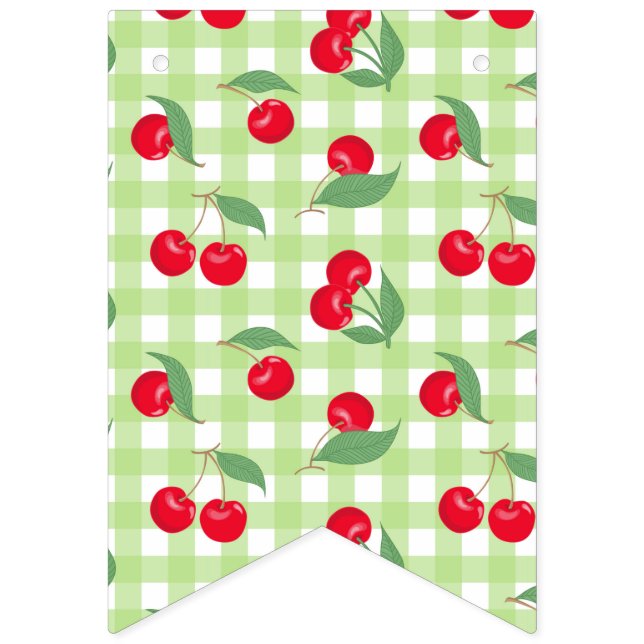 Red Cherry Fruit Green Leaves Pastel Lumberjack Bunting Flags (First Flag)