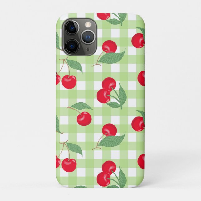 Red Cherry Fruit Green Leaves Pastel Lumberjack Case-Mate iPhone Case (Back)