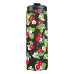 Red Cherry Fruit Green Leaves Pretty White Flowers Thermal Tumbler