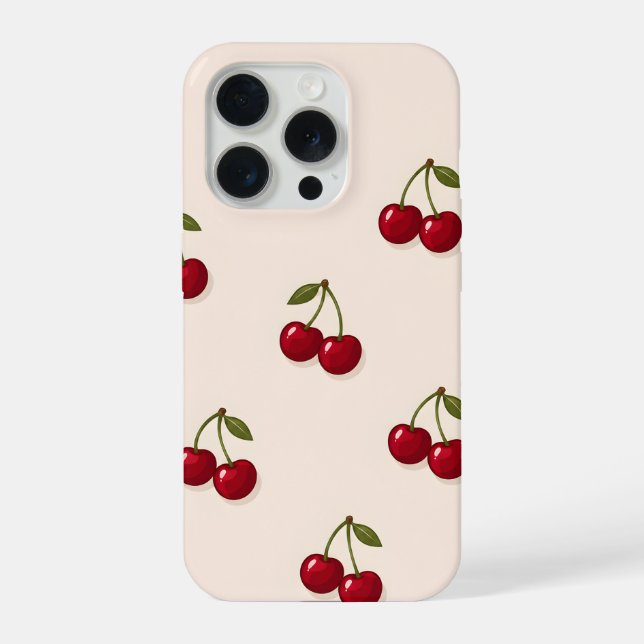 Red Cherry Fruit Retro Pattern iPhone Case (Back)