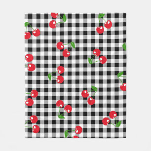 Red Cherry Gingham Black & White Chequered Cozy  Fleece Blanket