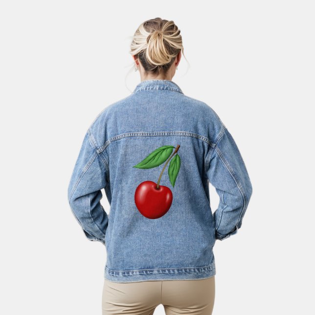 Red Cherry Graphic Design Denim Jacket (Model)