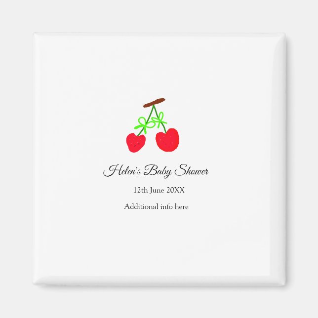 red Cherry green bow add name date baby shower Magnet (Front)
