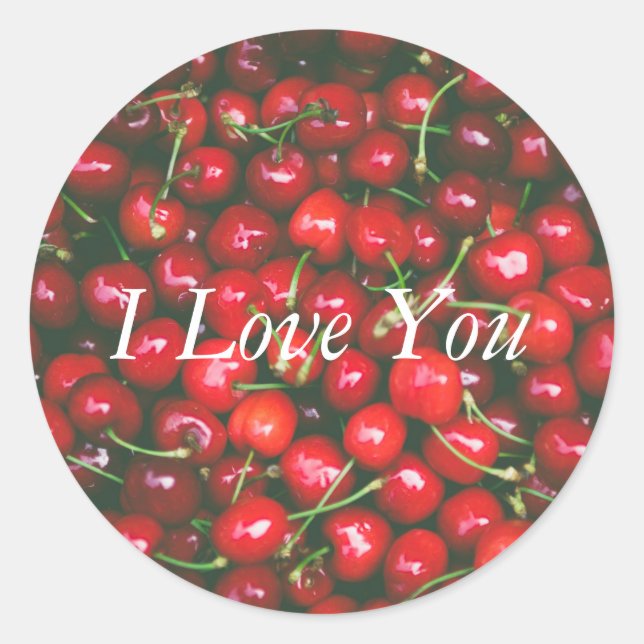 Red Cherry - I Love You (customizable text) Classic Round Sticker (Front)