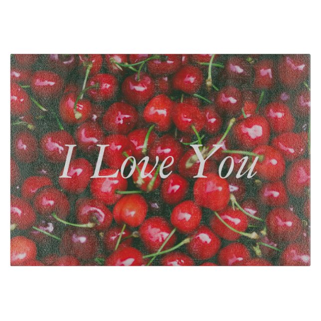 Red Cherry - I Love You (customizable text) Cutting Board (Front)