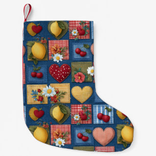 Red Cherry Lemon Heart Patchwork Christmas Small Christmas Stocking