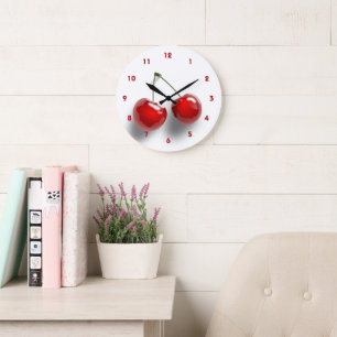 Red Cherry Life Like Illustration Decorative Large Clock