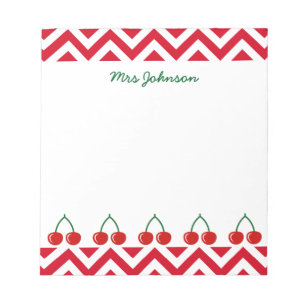 Red cherry notepad for teacher   Personalized name