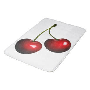 Red Cherry on White Bath Mat - Choose Colour