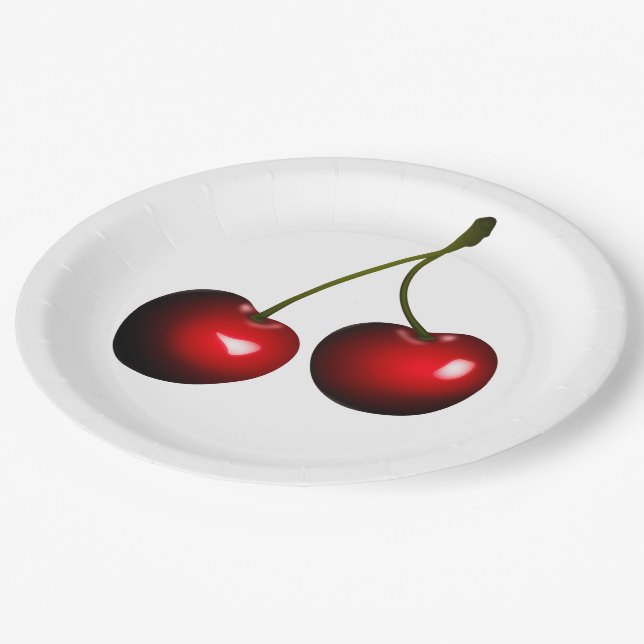 Red Cherry Party Paper Plates - Customizable (Angled)