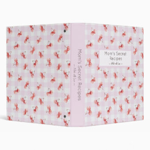 Red Cherry Pastel Pink Gingham Custom Mom's Recipe Binder