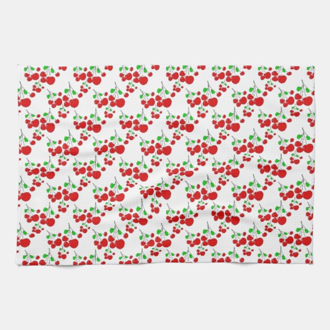Red cherry pattern accessories - cherries by LeahG Kitchen Towel (Horizontal)