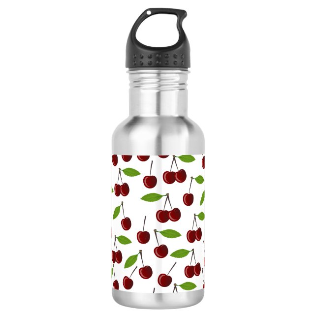 Red Cherry, Pattern Of Cherries, Leaves, Fruit 532 Ml Water Bottle (Front)