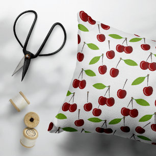 Red Cherry, Pattern Of Cherries, Leaves, Fruit Accent Pillow