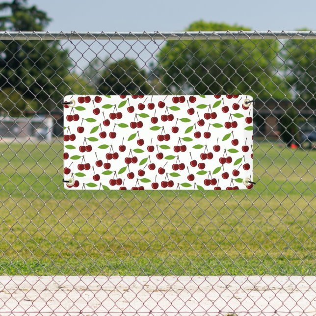 Red Cherry, Pattern Of Cherries, Leaves, Fruit Banner (Insitu)