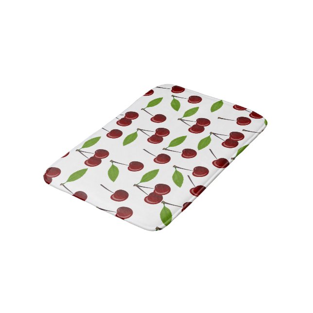Red Cherry, Pattern Of Cherries, Leaves, Fruit Bath Mat (Angled)