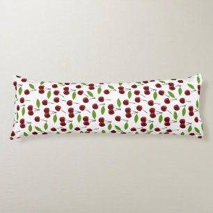 Red Cherry, Pattern Of Cherries, Leaves, Fruit Body Pillow