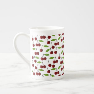Red Cherry, Pattern Of Cherries, Leaves, Fruit Bone China Mug