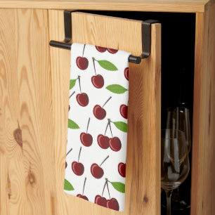 Red Cherry, Pattern Of Cherries, Leaves, Fruit Kitchen Towel
