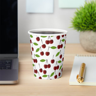 Red Cherry, Pattern Of Cherries, Leaves, Fruit Paper Cups