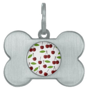 Red Cherry, Pattern Of Cherries, Leaves, Fruit Pet ID Tag