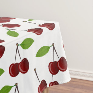 Red Cherry, Pattern Of Cherries, Leaves, Fruit Tablecloth