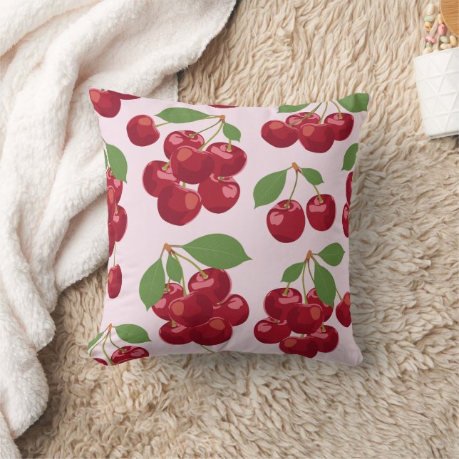 Red Cherry Pattern Square Throw Pillow (Blanket)