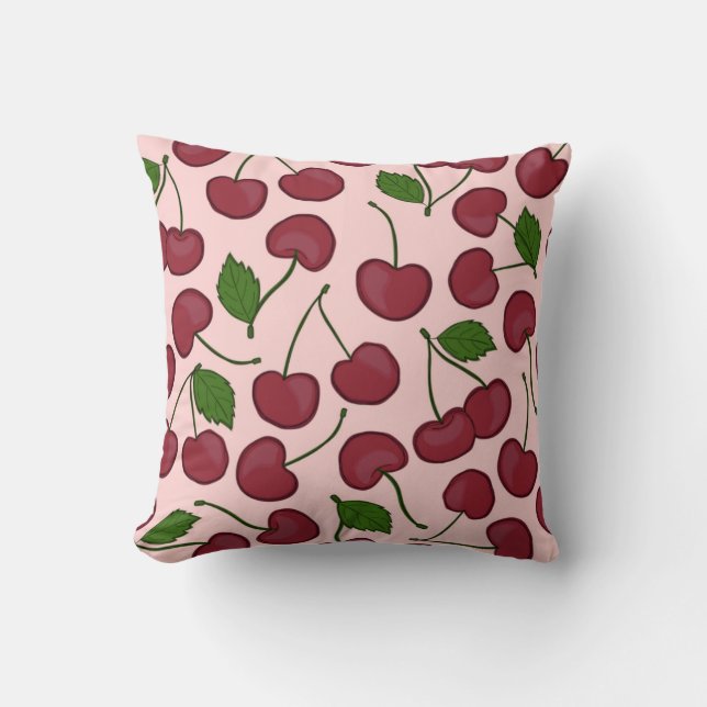 Red Cherry Pattern Throw Pillow (Front)