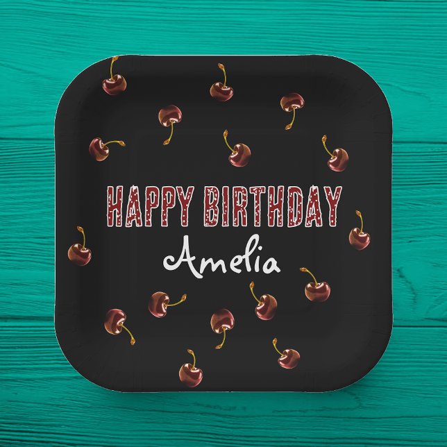 Red Cherry Personalized Party Paper Plate (Creator Uploaded)