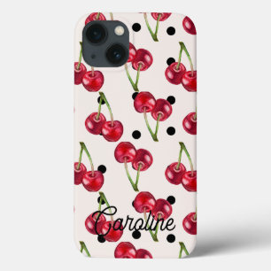 red cherry polka dots girly vintage personalized iPhone 13 case