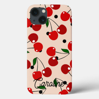 red cherry retro polka dots vintage personalized iPhone 13 case