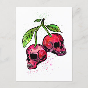 Red Cherry Skulls Postcard