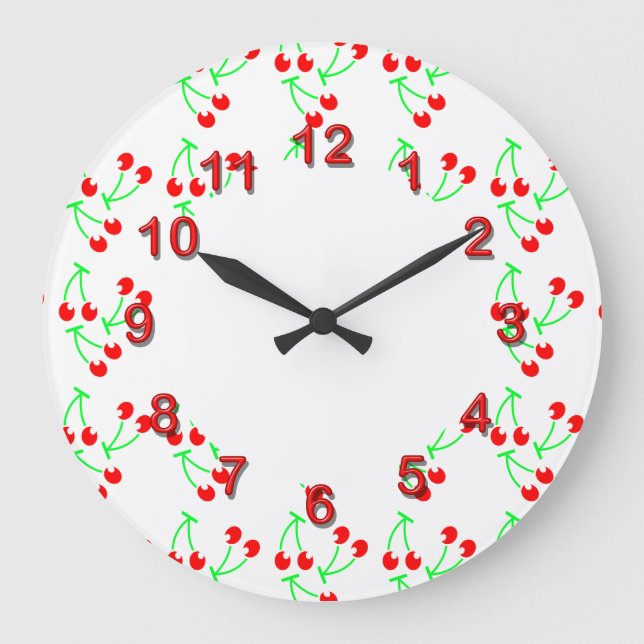 Red cherry summer fruit large clock (Front)