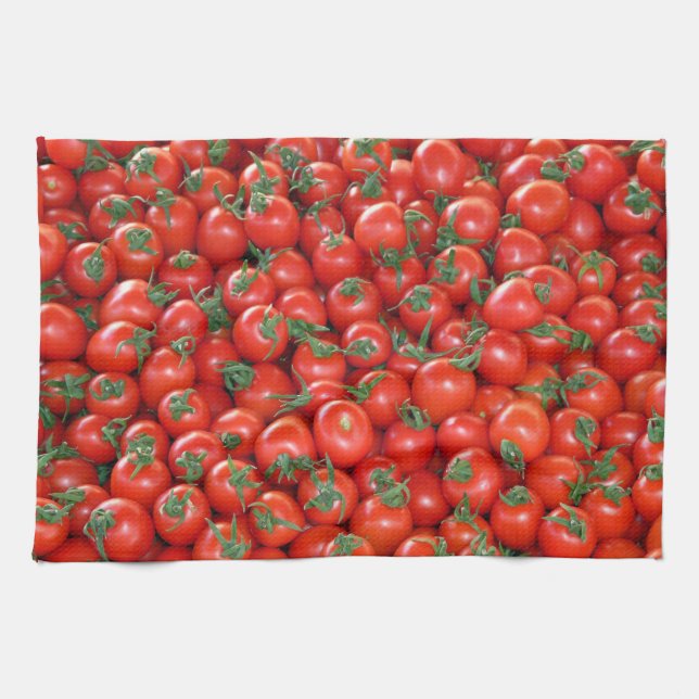 Red Cherry Tomatoes Pattern Kitchen Towel (Horizontal)