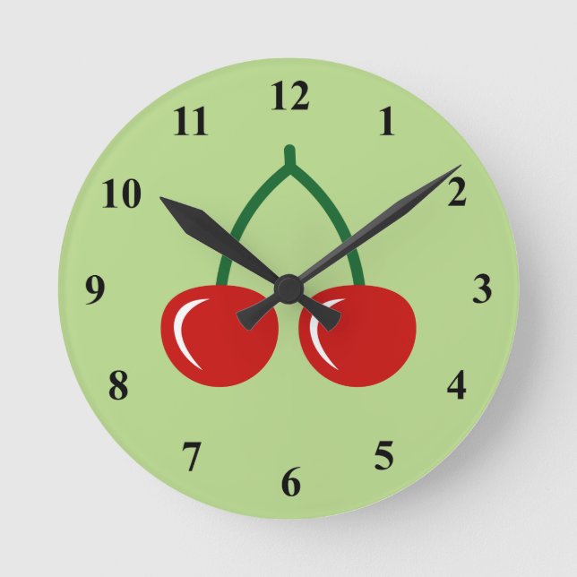 Red cherry wall clock for kitchen (Front)