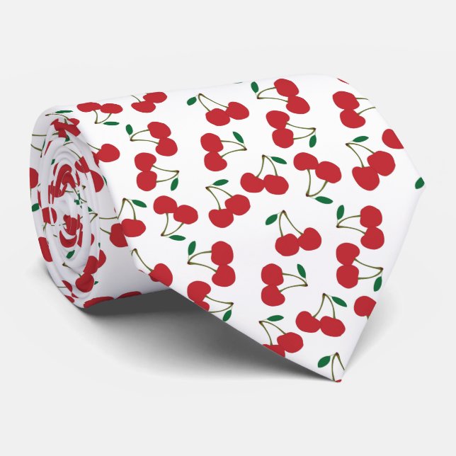 red cherry white background tie (Rolled)