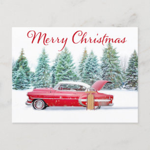 Red Chevrolet Christmas   Holiday Postcard