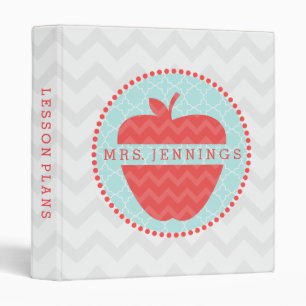 Red Chevron Apple Quatrefoil Teacher Binder