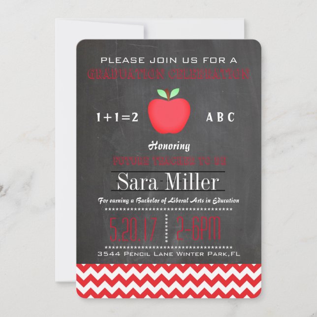 Red Chevron /Apple Teacher Graduation Invitation (Front)