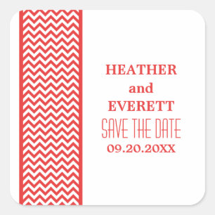 Red Chevron Border Save the Date Stickers