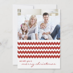 Red Chevron Chic Family Holiday Flat Card