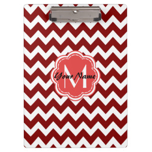 Red Chevron Floral Monogram, Personalized Name Clipboard