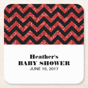 Red Chevron Glitter Baby Shower Coasters