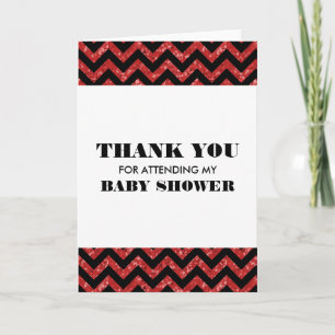 Red Chevron Glitter Baby Shower Thank You Card