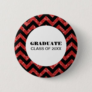 Red Chevron Glitter Graduation Button
