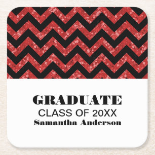 Red Chevron Glitter Graduation Coasters
